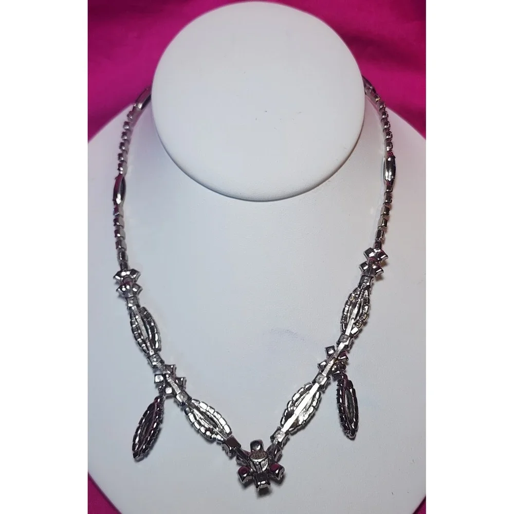 Vtg Kramer of New York Blue Rhinestone Choker Necklace Silver Tone MCM Retro